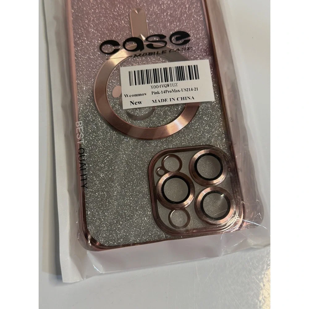 Weonmov iPhone 14 Pro Max Case Pink Silver Glitter MagSafe Magnetic Lens‎ Cover